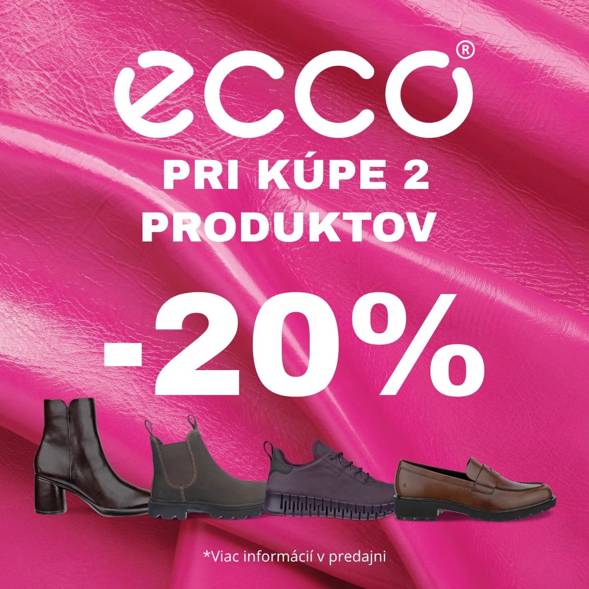 ECCO – pri kúpe 2 produktov zľava 20 % na obuv a kožené produkty